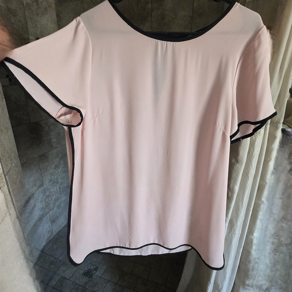 Elegant Pink Women's Top with Black Trim